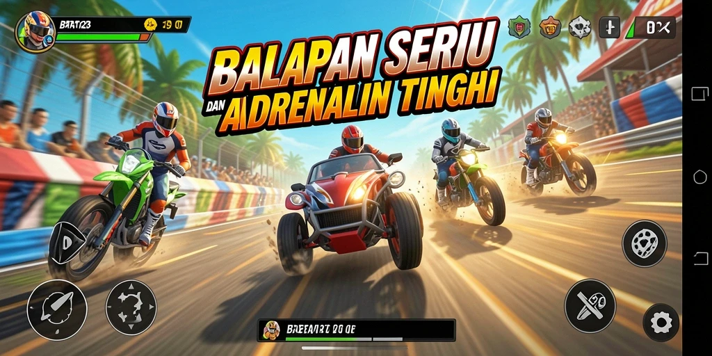 Screenshot BATA123 menampilkan aksi balap yang mendebarkan dan mobil-mobil cepat.