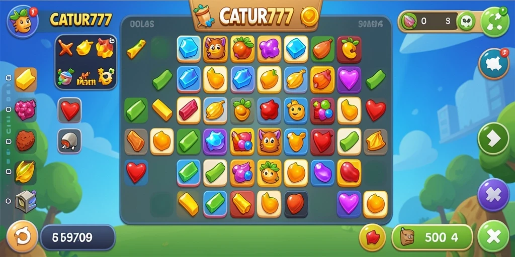 Tampilan menakjubkan dari gameplay Match-3 yang seru di CATUR777.