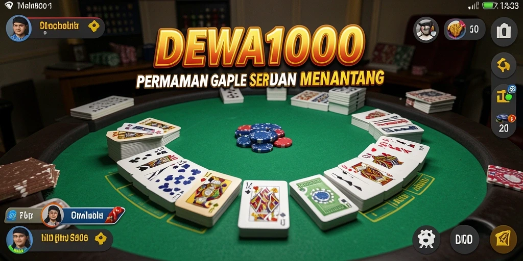 Screenshot DEWA1000 menampilkan antarmuka gameplay Gaple yang menarik.