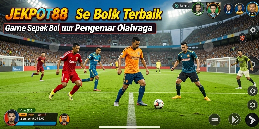 Screenshot gameplay JEKPOT88 menampilkan aksi pertandingan sepak bola yang mendebarkan.
