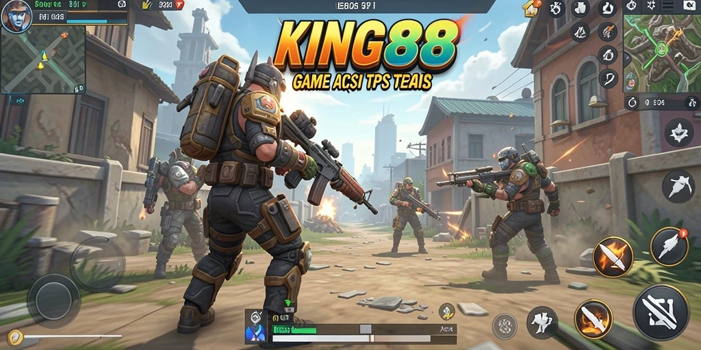 Screenshot gameplay KING88 menampilkan aksi mendebarkan dalam pertarungan TPS.