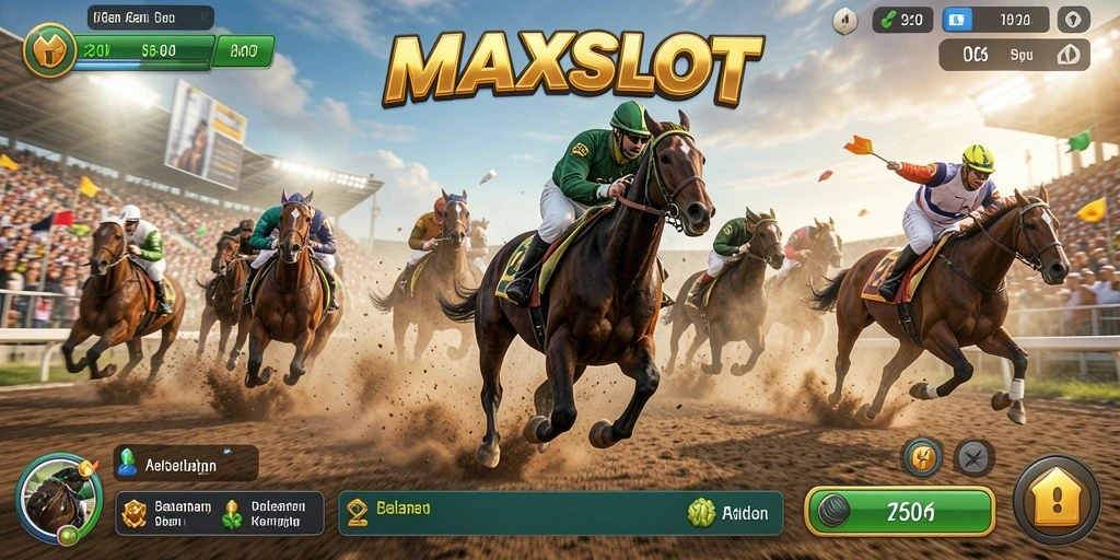 Tangkapan layar gameplay MAXSLOT menampilkan balapan mendebarkan dengan mobil cepat.