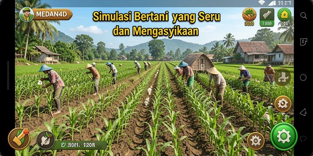 Tampilan gameplay <strong>MEDAN4D</strong> yang menggambarkan pengalaman bertani yang seru dan interaktif.