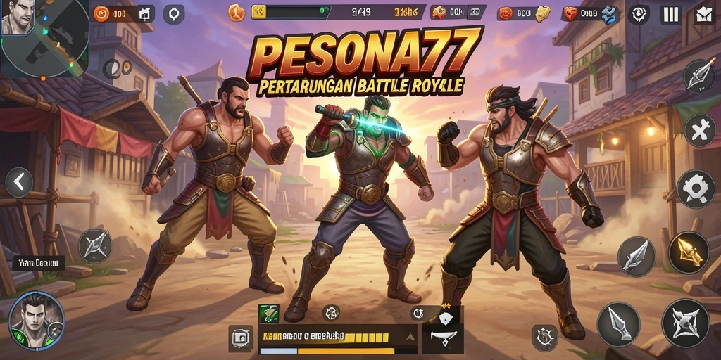Screenshot PESONA77 menampilkan pertempuran intens di arena Battle Royale.